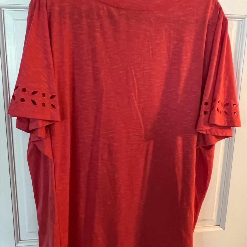 Bloom Chic Coral Eyelet Top - Picture 2 of 3